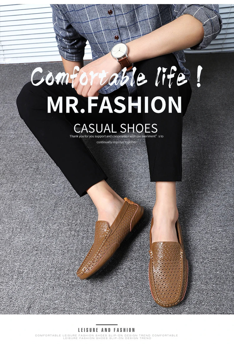 Mocassini da Uomo Estivi 2026 in Vera Pelle di Lusso, Scarpe Casual Traspiranti con Intaglio, Slip-on da Guida