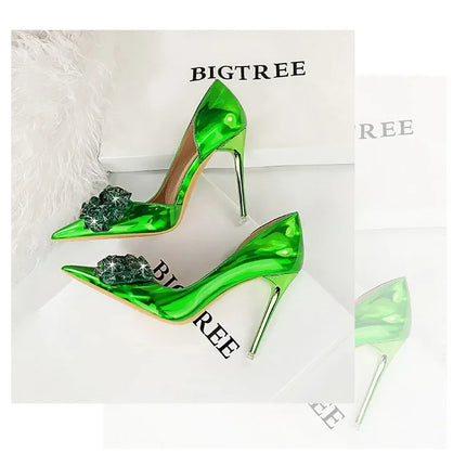 BIGTREE Scarpe con fiocco in strass Décolleté da donna Scarpe da banchetto di lusso Tacchi alti sexy Scarpe da festa con tacco a spillo da donna di grandi dimensioni 41 42 43