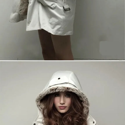 3 in 1 Winter Coat Women's Hooded Windbreaker Furry Inner Jacket Thick Warm Mid Length Parka Casual Fashion Cold Outerwear