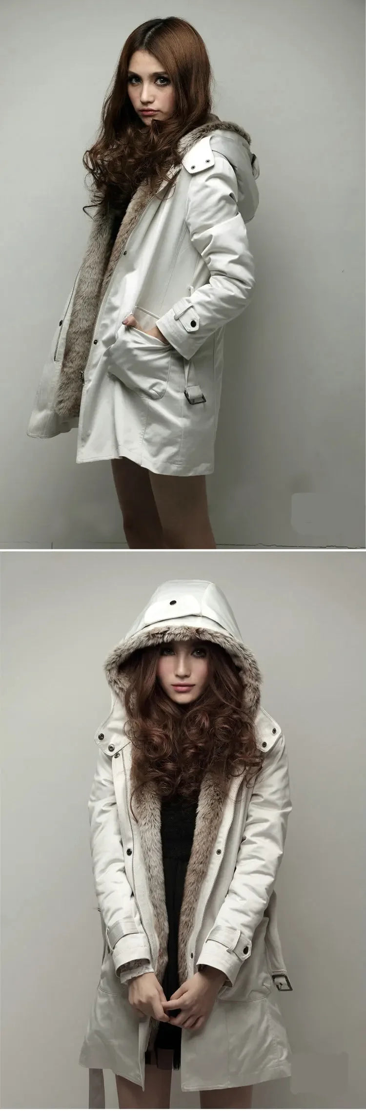 3 in 1 Winter Coat Women's Hooded Windbreaker Furry Inner Jacket Thick Warm Mid Length Parka Casual Fashion Cold Outerwear
