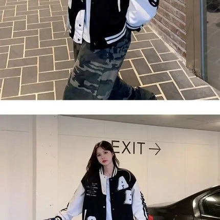 Y2k Lamb Wool Bomber Jacket Female Oversized Streetwear 2025 New Women Harajuku Fashion College Uniform Varsity Baseball Jackets