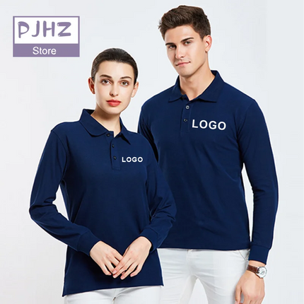 Long sleeve polo shirt in breathable cotton Personal Company Group Design Custom Logo print embroidery Casual men's and women's tops