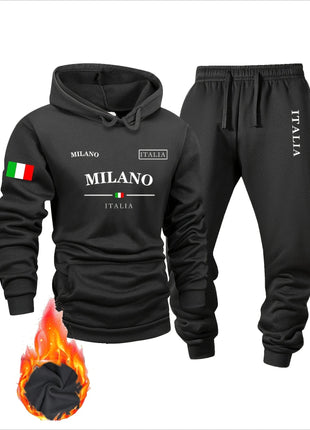 Italy pattern Men's Hoodie and Bundled pants set fleece Autumn winter two-piece set top bottom sets windproof Warm Cotton suit PlatiNum
