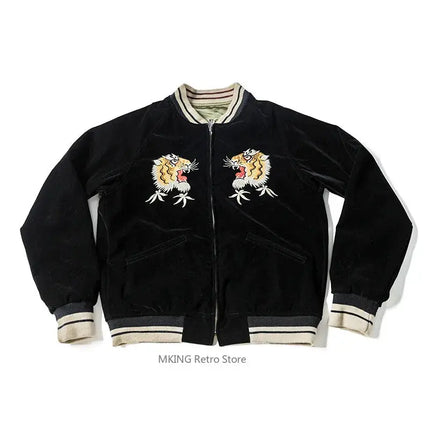 Non Stock Men's Yokosuka Baseball Jacket Dragon Tiger Falcon Embroidered Short Jacket PlatiNum