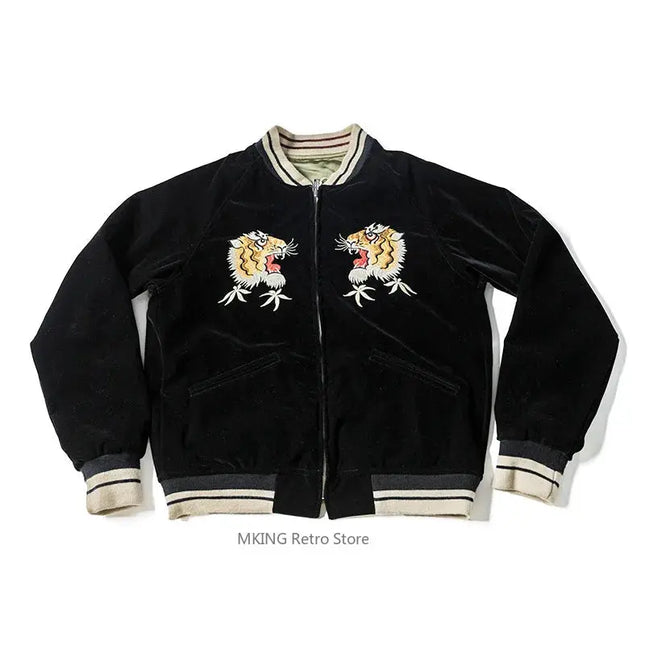 Non Stock Men's Yokosuka Baseball Jacket Dragon Tiger Falcon Embroidered Short Jacket PlatiNum