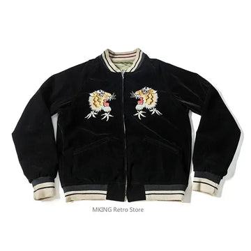 Non Stock Men's Yokosuka Baseball Jacket Dragon Tiger Falcon Embroidered Short Jacket PlatiNum