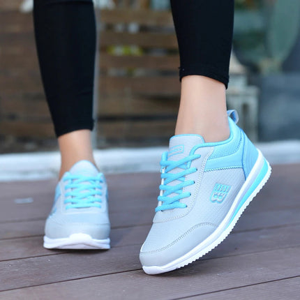 PU Leather Women's Running Shoes Lightweight Casual Sports Shoes Waterproof Outdoor Training Sneakers for Jogging Tennis PlatiNum