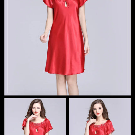 Women's Ice Silk Casual Silk Pajamas Sexy Lace Short Sleeve Women's Summer Pajamas Homewear