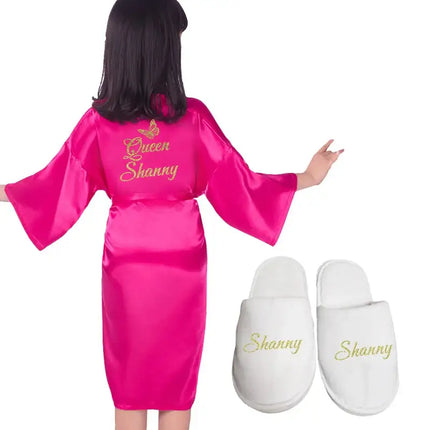 Personalizza Nome Data Ragazza di fiori Kimono Vestaglie Accappatoi da sposa Pigiama Abito per bambini + cintura Camicia da notte Brial Party Kid Robe platinumshop