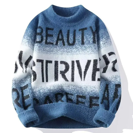 2024 New Men's Plush Sweater Pullovers Korean Winter Warm O Neck Black Sweater High Quality Cool Top Fashionable Men's Clothing