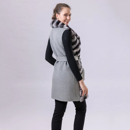 Women's Real Natural Rex Rabbit Fur long vest Chinchilla Color Waistcoat Furry Winter Warm Fluffy Vest Korean Length 90cm 240519