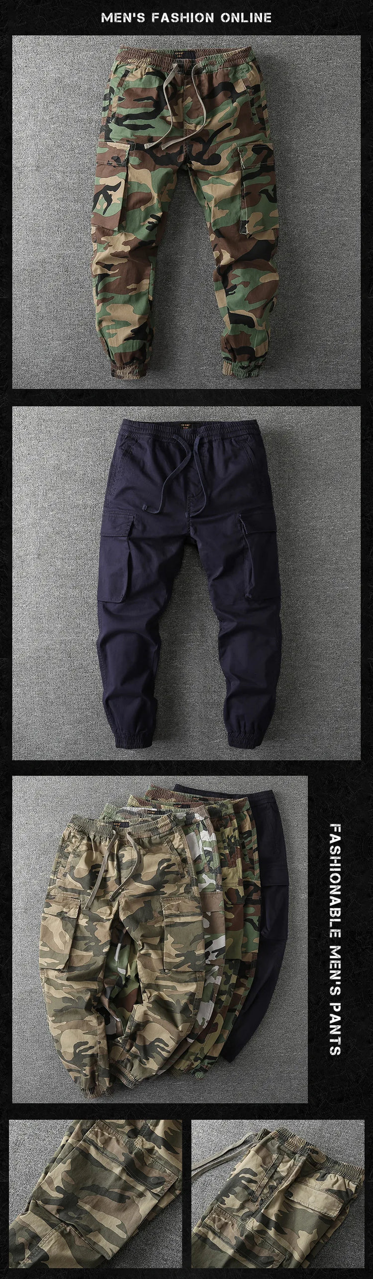 Men's Fall Winter Cargo Jogger Pants, Slight Stretch Relaxed Fit Camo Workwear Trousers, Outdoor Durable Cuffed Casual Pants