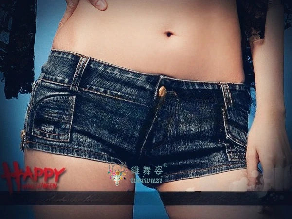 Charming Button Low Waist Denim Shorts Women Clothing Fashion Jeans Super Shorts NightClub DJ Pole Dance DS Party Hot Pants PlatiNum