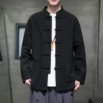 Camicie da uomo stile cinese retrò lino cotone tinta unita vestito Tang top cardigan uomo casual Kung Fu Tai Chi camicette da uomo abbigliamento