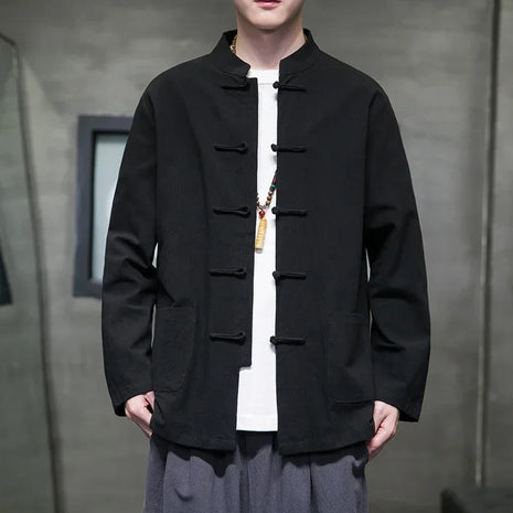 Camicie da uomo stile cinese retrò lino cotone tinta unita vestito Tang top cardigan uomo casual Kung Fu Tai Chi camicette da uomo abbigliamento