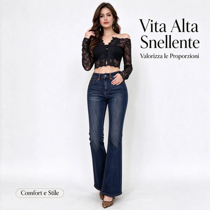Jeans Women High Waist Bootcut Dark Blue Vintage Wash, Slimming Shaping Stretch Denim for Office and Leisure,Yw-1979