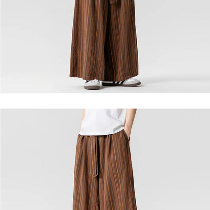 Pantaloni a righe da uomo in cotone e lino, comodi e traspiranti, pantaloni a gamba larga, kimono, samurai giapponese, pantaloni alla moda larghi casual da uomo
