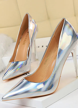 Tacchi alti da donna Blu Verde Décolleté di San Valentino Lusso lucido Stiletto Matrimonio Nuziale Discoteca Moda Semplice Colore solido 1829-2