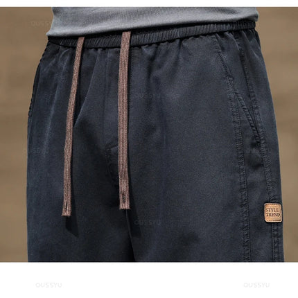 Brand Clothing New Soft Lyocell Fabric Pants Men Thick Loose Straight Drawstring Elastic Waist Korea Casual Cargo Trousers Male