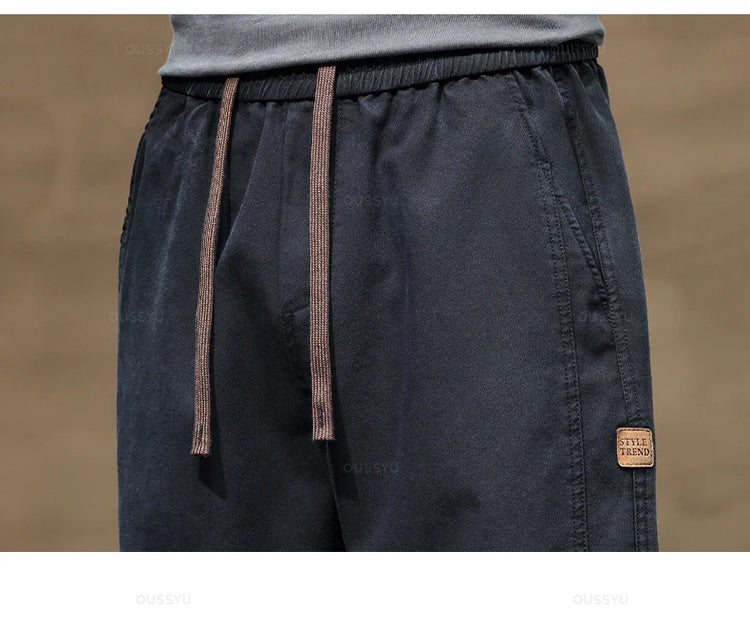 Brand Clothing New Soft Lyocell Fabric Pants Men Thick Loose Straight Drawstring Elastic Waist Korea Casual Cargo Trousers Male