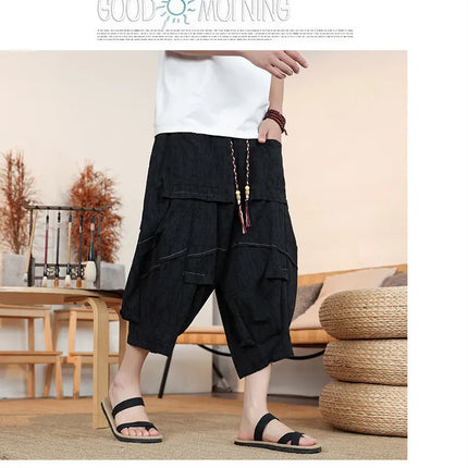 Pantaloncini Estivi da Uomo Taglie Forti in Cotone Comodi Stile Cinese Vintage Moda Casual Sportivi a Lanterna Taglie Grandi fino alla 8XL
