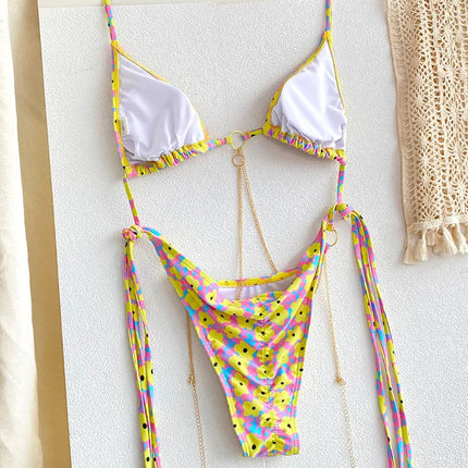 Catene a triangolo sexy Set bikini Micro perizoma Costume da bagno donna Costume da bagno Biquini Fasciatura Costumi da bagno Stampa Costumi da bagno Perizoma Bikini platinumshop