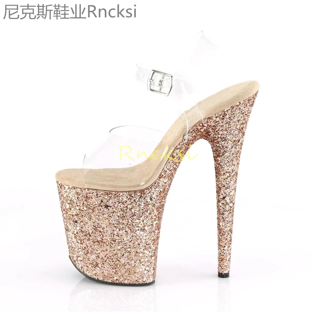 20cm High-heeled sandals women's new transparent word with high heels, stilettos and sexy super high-heeled sandals
