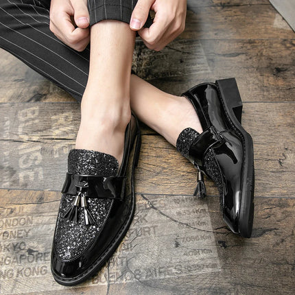 Mocassini di Lusso da Uomo con Tacco Basso, Slip-on Casual in Pelle Dorata, Scarpe da Festa con Nappe, Scarpe Eleganti da Uomo, Scarpe con Plateau da Uomo