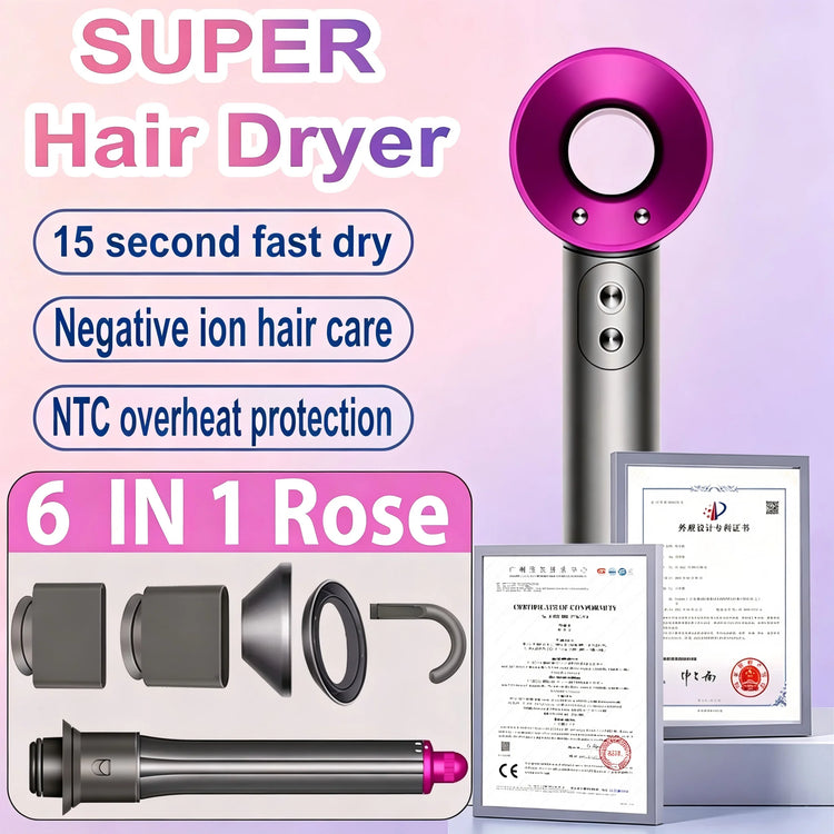 SenCiciMen 6 IN 1 Super Hair Dryer Negative Ion Hair Care Hairdryer With Auto-Wrap Curling Tools Home Appliances Powerful Blow dryer Tourist Styling Tools Holiday Gift for Women