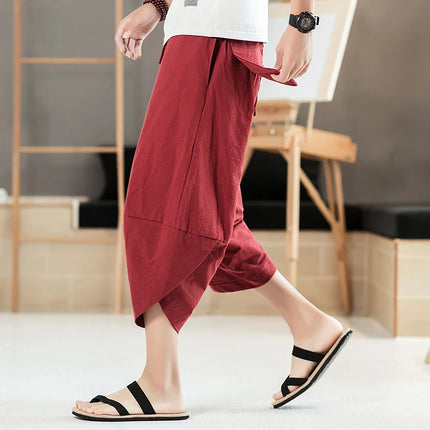 Pantaloni estivi da uomo in cotone, casual, stile hip hop, streetwear, harem, comodi, oversize, lunghezza a metà polpaccio, molto venduti.