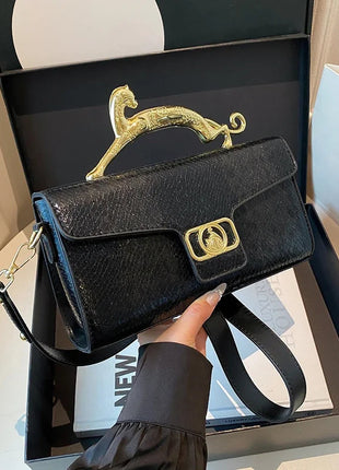 New Ladies Metal Buckle Simple Fashion Shoulder Bag Party Commuting Bag Women Luxury Brand Design PU Leather Bag PlatiNum