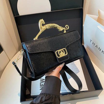 New Ladies Metal Buckle Simple Fashion Shoulder Bag Party Commuting Bag Women Luxury Brand Design PU Leather Bag PlatiNum