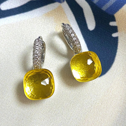 Classic Candy Color Earrings Inlay Transparent Zircon 27Colors Crystal Earrings Platinum Plated Fashion Jewelry For Women PlatiNum