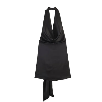 HH Abito Mini Estivo in Raso con Scollo all'Americana e Cintura da Donna 2026, Sexy Senza Maniche, Schiena Scoperta, Elegante con Laccetti Frontali, Vestito Corto da Festa platinumshop