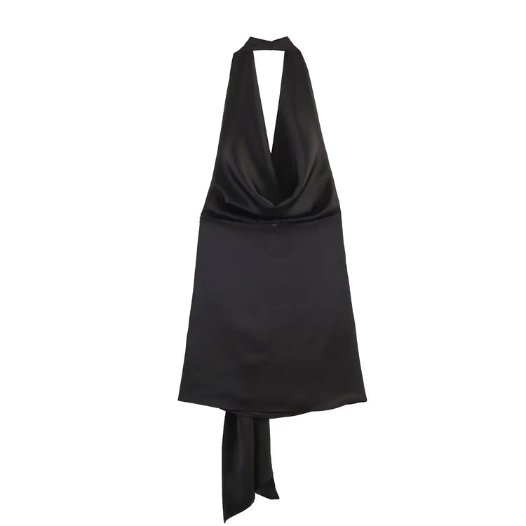 HH Abito Mini Estivo in Raso con Scollo all'Americana e Cintura da Donna 2026, Sexy Senza Maniche, Schiena Scoperta, Elegante con Laccetti Frontali, Vestito Corto da Festa platinumshop