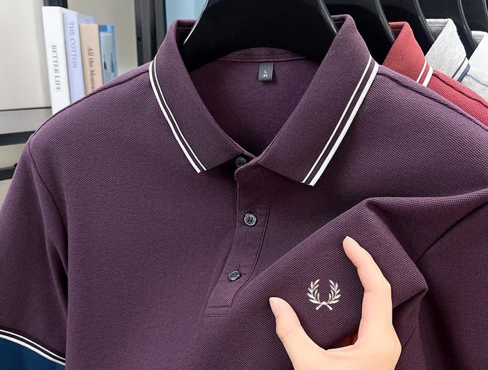 New men's short-sleeved polo shirt, 100% pure cotton, embroidered, fashionable, breathable, comfortable, and versatile.