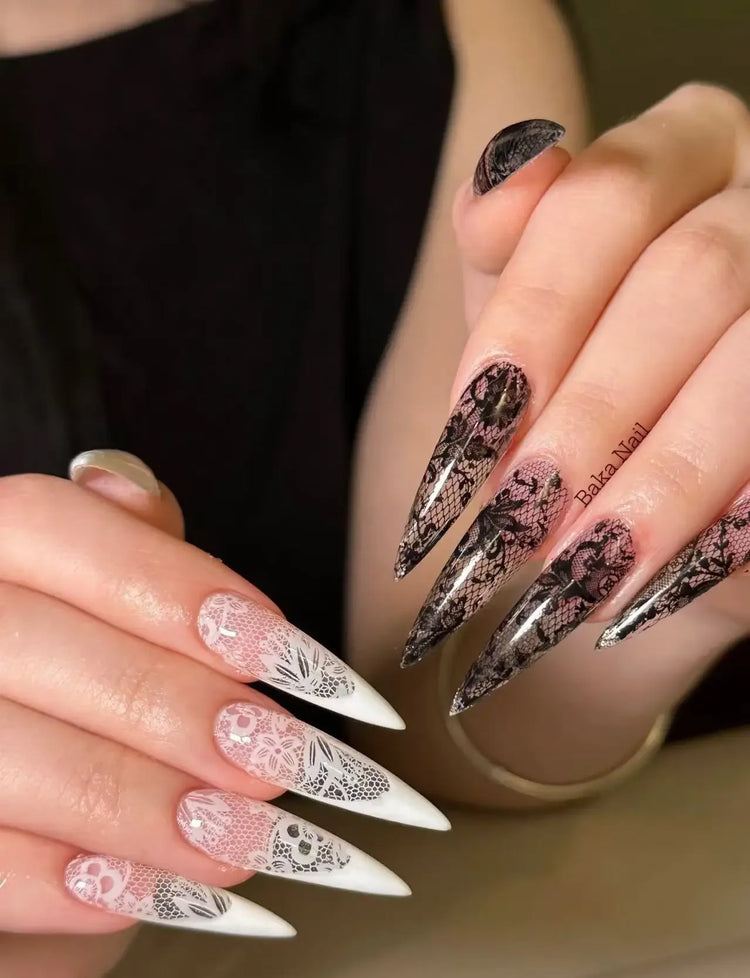 10 Rolls 2.5*50cm New Black White Lace Transfer Foil Nail Art Sexy Full Wraps Flower Glue Adhesive DIY Manicure Styling Tools 2028