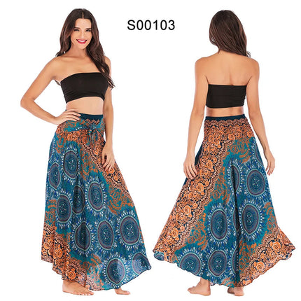 Boho Gonne Donna Rayon Beach Abito lungo Estate Bohemian Jupe Longue Femme Elastico in vita Stampa Fasciatura floreale Halter Hippie platinumshop