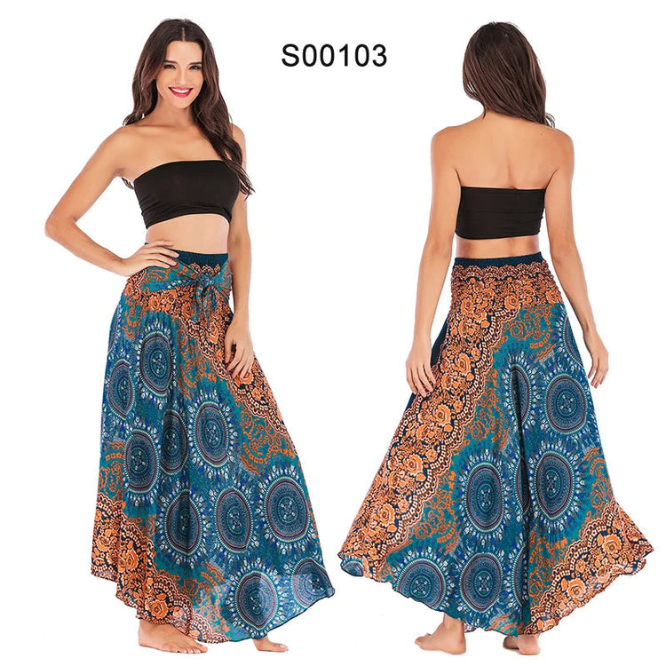 Boho Gonne Donna Rayon Beach Abito lungo Estate Bohemian Jupe Longue Femme Elastico in vita Stampa Fasciatura floreale Halter Hippie platinumshop