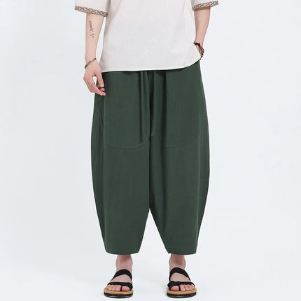 Pantaloni Harem in Cotone e Lino da Uomo, Casual, Traspiranti, Comodi, Estivi, Lunghezza al Polpaccio, Taglie Forti fino a 5XL