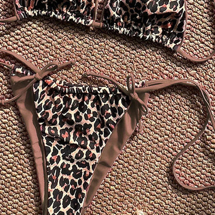 Costume da bagno bikini sexy leopardato da donna con spalline push-up, set bikini a tre pezzi a vita bassa, costumi da bagno estivi da donna senza schienale per la spiaggia PlatiNum