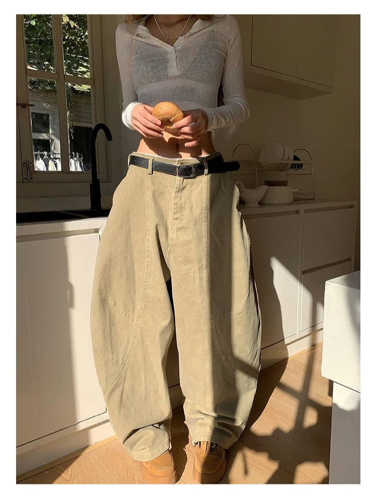 HOUZHOU Y2K Vintage Wash Donna Cargo Jeans Harajuku Scimitar Gamba larga Pantaloni in denim retrò americani Pantaloni larghi Gyaru Streetwear