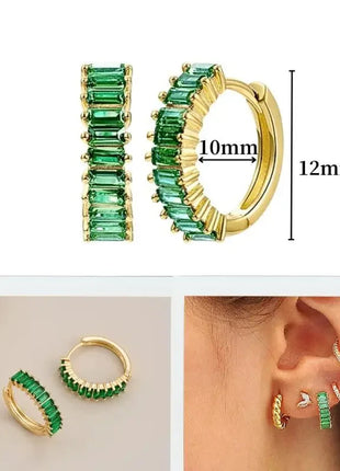 925 Sterling Silver Needle Green Zircon Gold Earrings Heart Hoop Earrings for Women Delicate Stud Earrings Luxury Jewelry Gifts PlatiNum