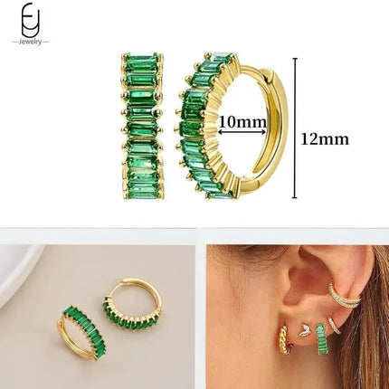 925 Sterling Silver Needle Green Zircon Gold Earrings Heart Hoop Earrings for Women Delicate Stud Earrings Luxury Jewelry Gifts PlatiNum
