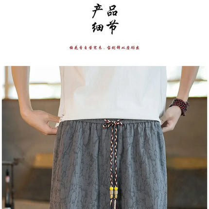 Kimono giapponese Pantaloncini tradizionali Pantaloni asiatici da uomo Samurai giapponese Pantaloni larghi da uomo in lino Yukata casual allentati