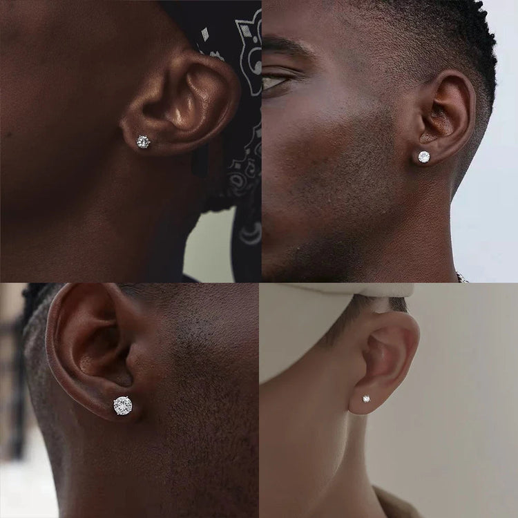 LUXUSTEEL 1Pairs/2Pcs Stainless Steel Crystal Studs Earrings For Women Men 4 Prong Tragus Round Clear Cubic Zirconia Ear Jewelry PlatiNum