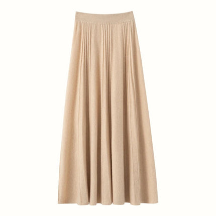 Women's Simple Loose Tight Waistbands Half-Length Skirt 100% Cashmere Autumn Winter Warm Soft Elegant Casual Fashion Bottoms PlatiNum