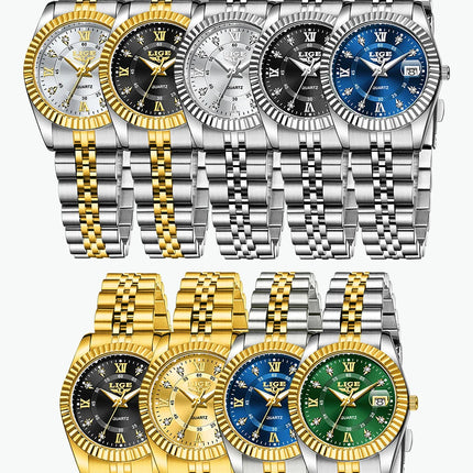 Orologio da Polso LIGE di Lusso con Strass per Donna, Cinturino in Acciaio Inossidabile, Movimento al Quarzo, Regalo, Reloj Mujer platinumshop