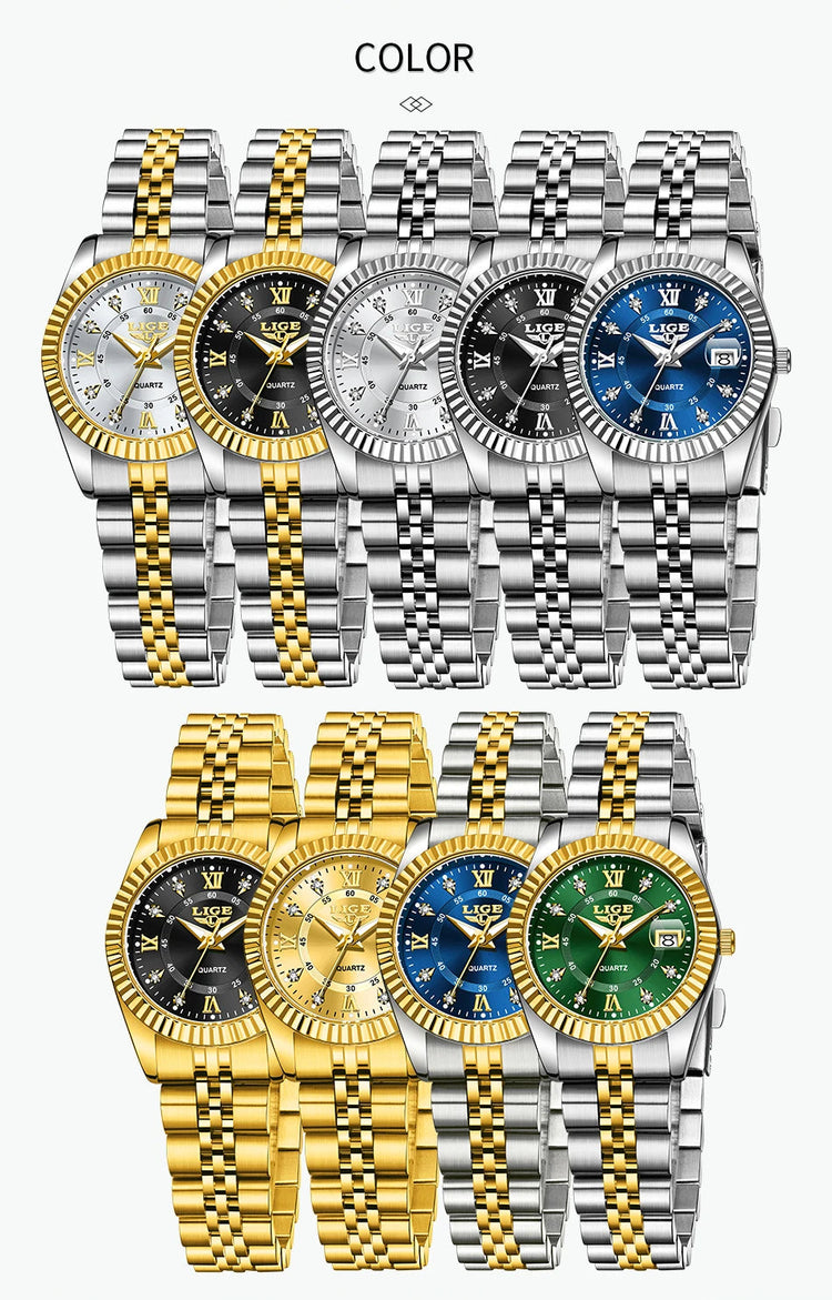 Orologio da Polso LIGE di Lusso con Strass per Donna, Cinturino in Acciaio Inossidabile, Movimento al Quarzo, Regalo, Reloj Mujer platinumshop