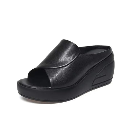 Nuovi sandali da donna Pantofole da donna Piattaforma con zeppa nera Punta aperta Donna Ortopedia Fondo spesso Ciabatte da spiaggia con tacco alto